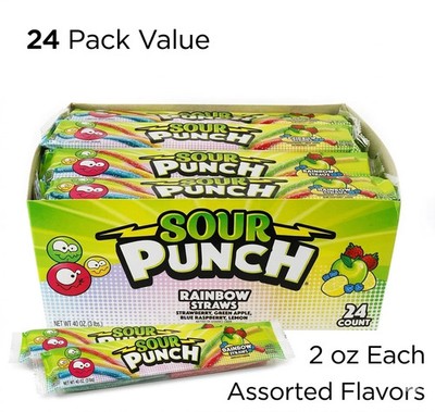 SOUR PUNCH Rainbow Straws Assorted Chewy Candy (2 oz., 24 pk.)