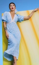 Rixo X Target Dress Size 2 Floral Puff Sleeve Lace Trim Empire Maxi Prairie Boho