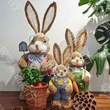 Garden Bunny Decorations Rabbit Decoration Standing Rabbits 35cm Straw Rabbit