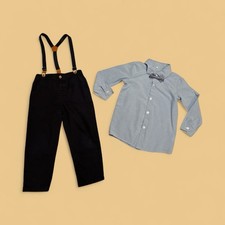 Salnier Blue Toddler Dress Suit 4T Boys Shirt  Pants Suspenders Bow Tie