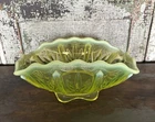 Uranium Glass Fenton 1959 Vaseline Topaz Opalescent Cactus Dish