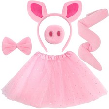 Exacoo Pink Pig Costume Set Fuzzy Ears Headband Piggy Nose Medium,