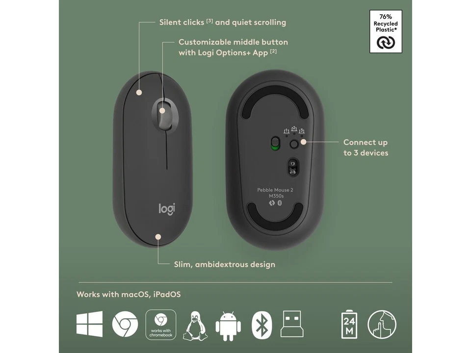 Logitech Pebble 2 Combo Wireless Quiet Keyboard and Mouse, Customisable, Logi - Image 4 of 4
