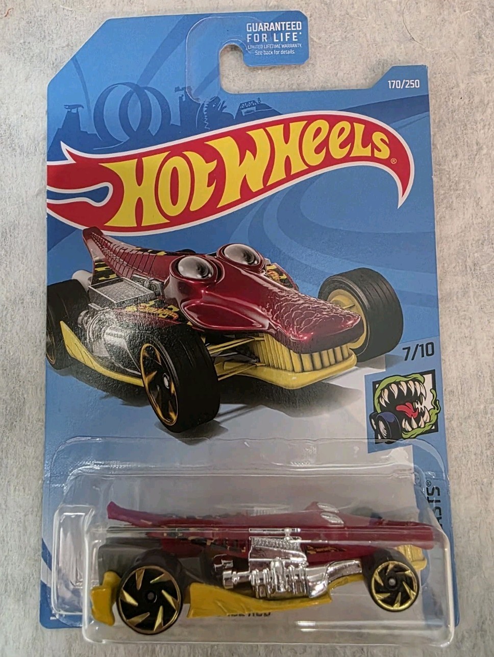2019 Hot Wheels #170 Street Beasts 7/10 CROC ROD Red-Yellow w/Gold RA Spoke Whls