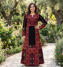 Palestinian Tatreez Dress Vibrant Maxi Thobe Intricate Embroidered Abaya