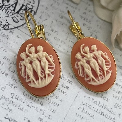Dainty Cornelian Muse Bright Gold Boutique Muses Wire Cameo Earrings Wedding