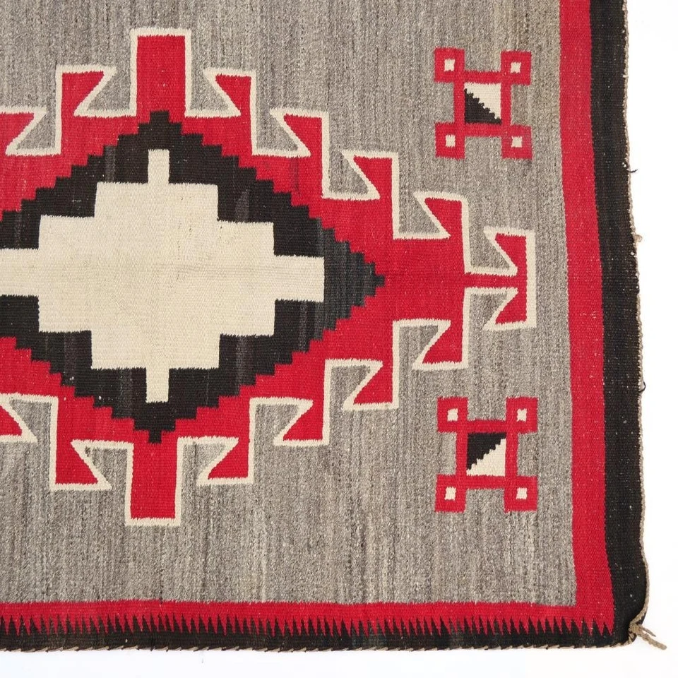 Alfombra grande de lana Kilim Navajo Southwestern Bohemia gris roja alfombra hecha a mano de 5'×8' pies Foto 2 de 3