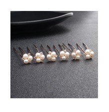6 PCS Rose Gold Pearl Crystal Hair Pins Bride Wedding Rhinestone Hair Clips