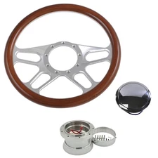 CJ Classics Steering Wheel Kit 14" 9-Bolt Walnut Half Wrapped 4 Spoke Mustang...