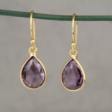 Natural Pear Shape Amethyst Earring 925 Sterling Silver Ear Hook Earrings