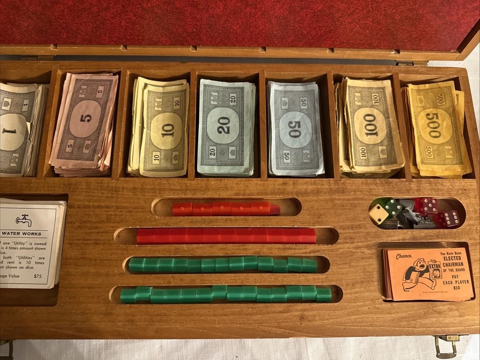 Vintage Monopoly Board Game by Parker Brothers Inc in Wooden Case 1935 1946 - Image 3 of 4