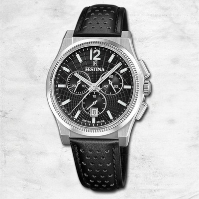Festina Herrenuhr Swiss Made Armbanduhr Leder schwarz UF20060/4