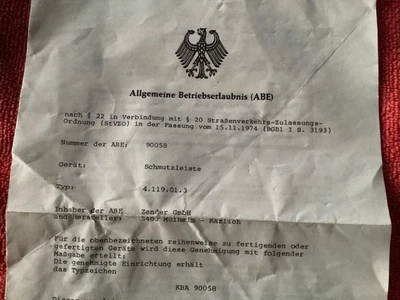 ÉMETTEUR ORIGINAL ABE pour baguettes anti-salissures VW Scirocco 53, 4.119.01.3, KBA 90058, NOS - Photo 1/4