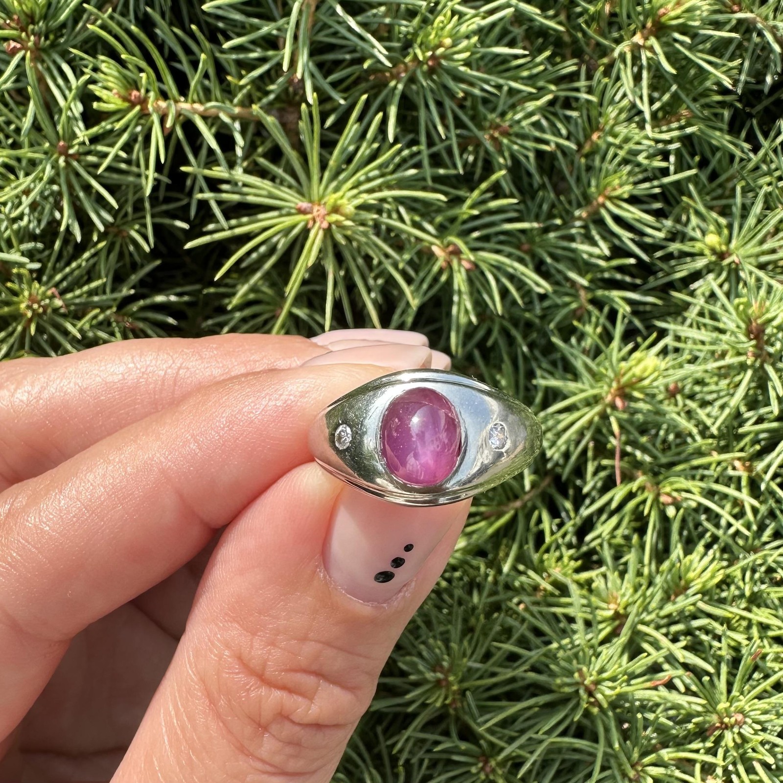 Vintage Solid White Gold 2ct Star Ruby & Diamond … - image 10