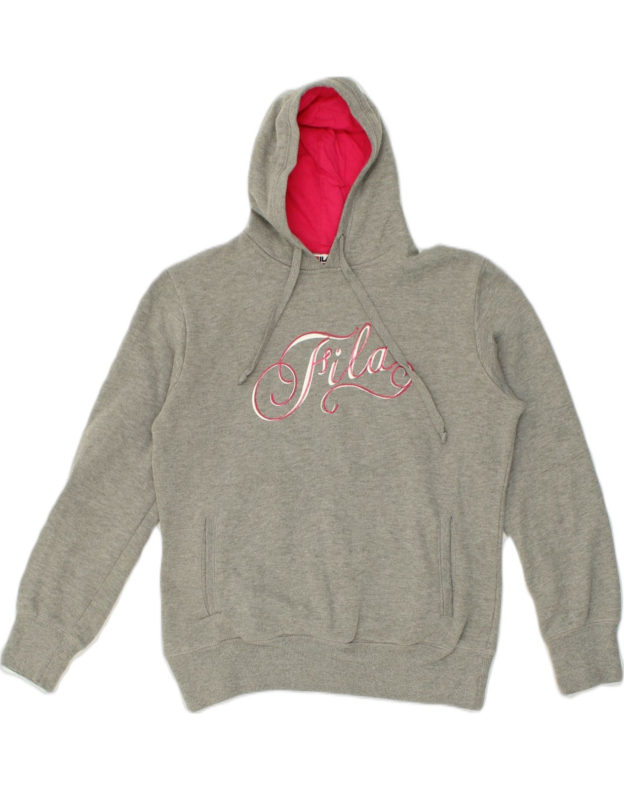 FILA maglione donna grafico con cappuccio UK 14 grigio medio cotone AB06