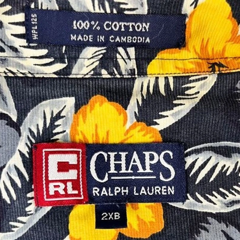 Camisa Hawaiana Para Hombre Chaps Ralph Lauren Negra Amarilla Floral Grande Alta 2XB EXC Foto 3 de 4