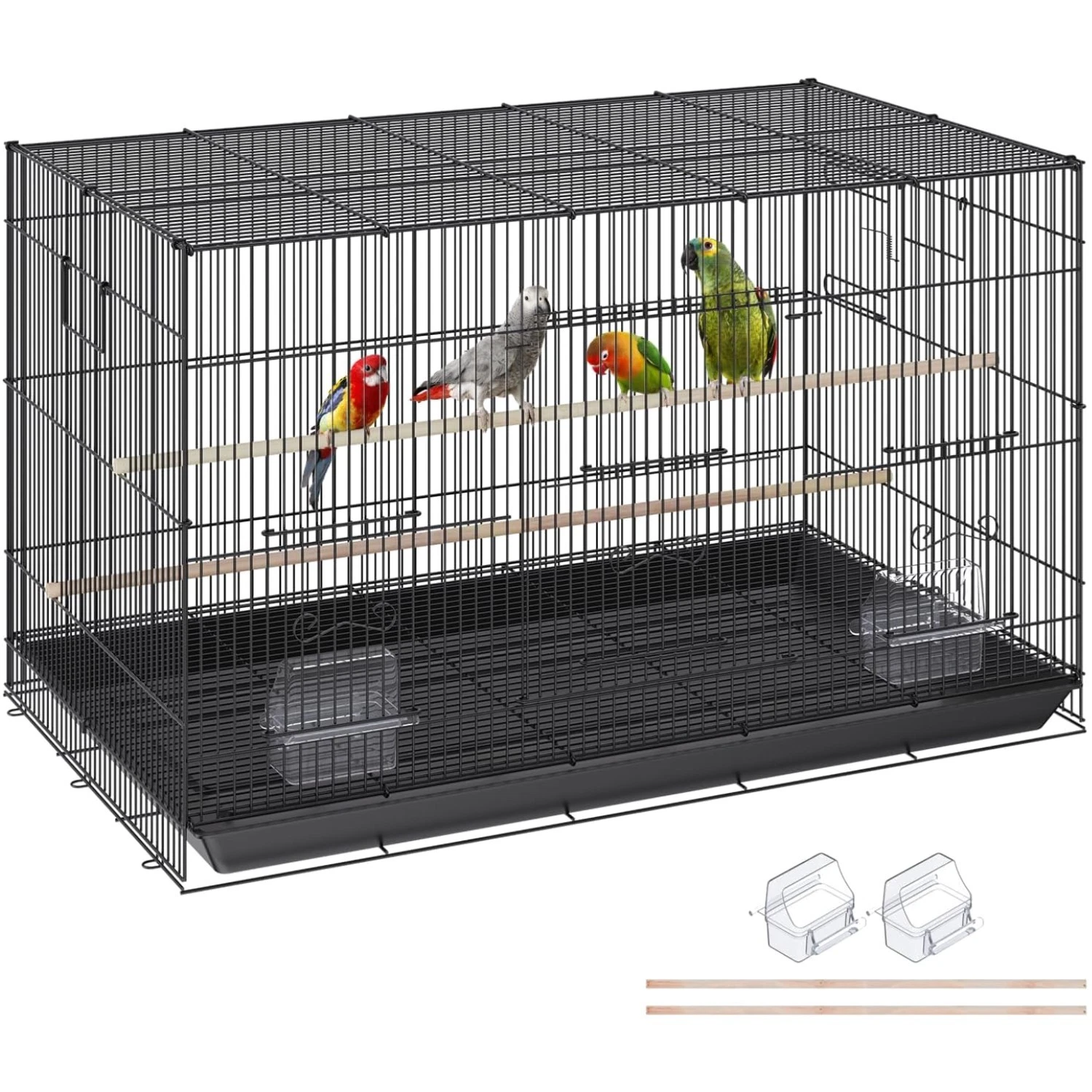 Elegant 30 Inch Metal Bird Cage with Perches & Feeding Boxes for Small Parrots