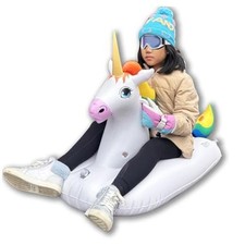Inflatable Rainbow Unicorn Winter Snow Sled Tube, 49   1 Rider Kids and