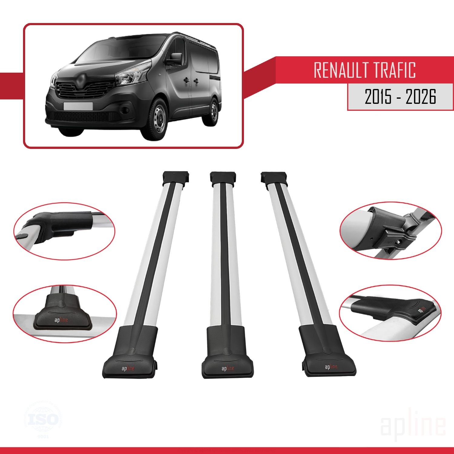Barres de Toit pour Renault Trafic 3 X82 en Aluminium Anodisé Premium