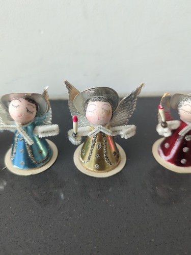 Vintage 4 NATALE alato, bottiglia pennello albero ANGELO ORNAMENTO, Giappone M16 - Foto 4 di 8
