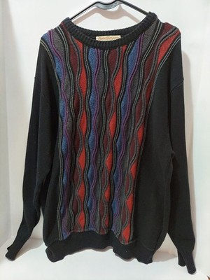 Norm Thompson Knit Sweater Coogi Style Geometric 3D Red Purple Size L Grandpa