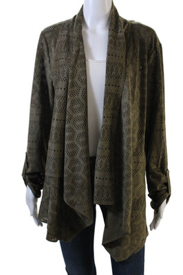 Alberto Makali Womens Open Front Laser Cut Faux Suede Jacket Brown Size Large
