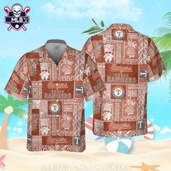 Polynesian Patchwork Texas Ranggerrs Tropical Hawaiian Shirt, Gift for Fan