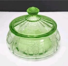 Vintage Hocking Uranium Glass Cameo Ballerina Green Depression Lidded Candy Dish