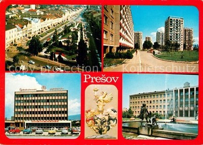 Presov Eperjes Pohlad na centrum Sidlisko 3 Erb mesta Fontana