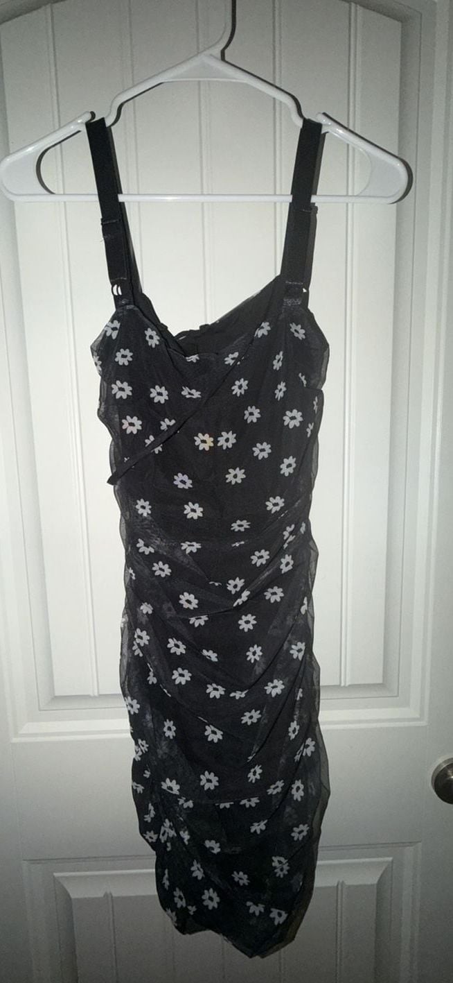 Choosy Black Daisy Cutout Ruched Mini Dress, photo 4