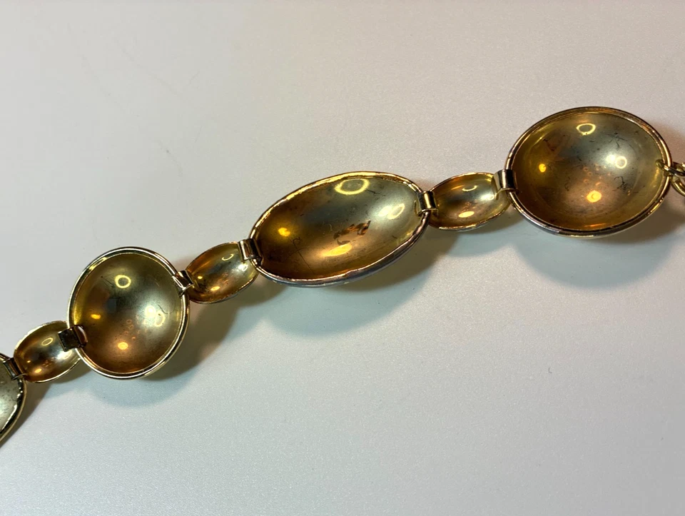 Vintage GOLD TONE DOME PANEL CHAIN BELT 26-36" Fit Large Retro Modernist Metal - Image 4 of 4