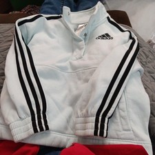 Colorful Adidas Cozy Quarter Zip Blue Fleece Sweatshirt Youth Size Small-preownd