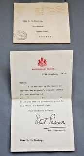 WW1 Buckingham Palace Letter & Envelope "Work For Women" Fund 27th October 1914