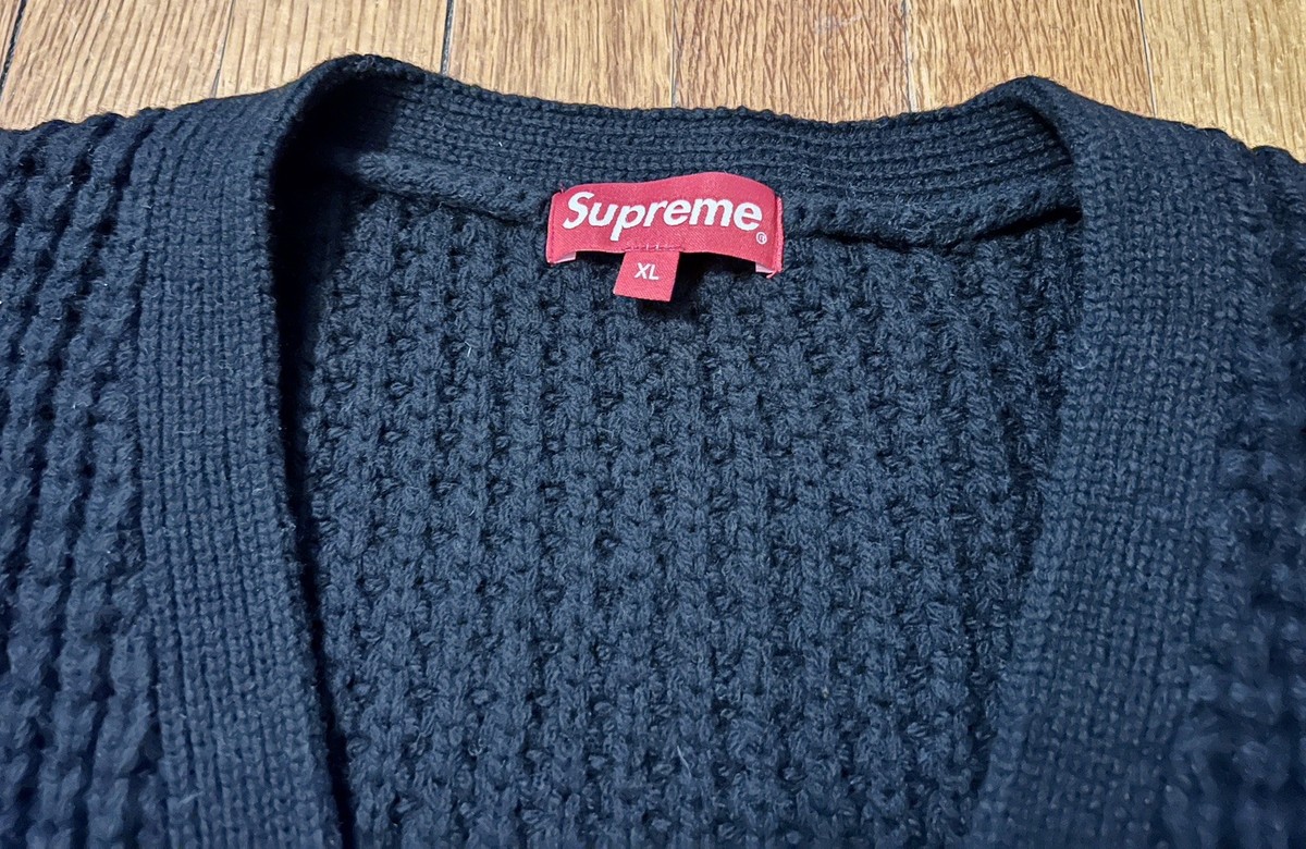 Supreme Waffle Knit Wool Cardigan Sweater Black Men's Size XL FW21