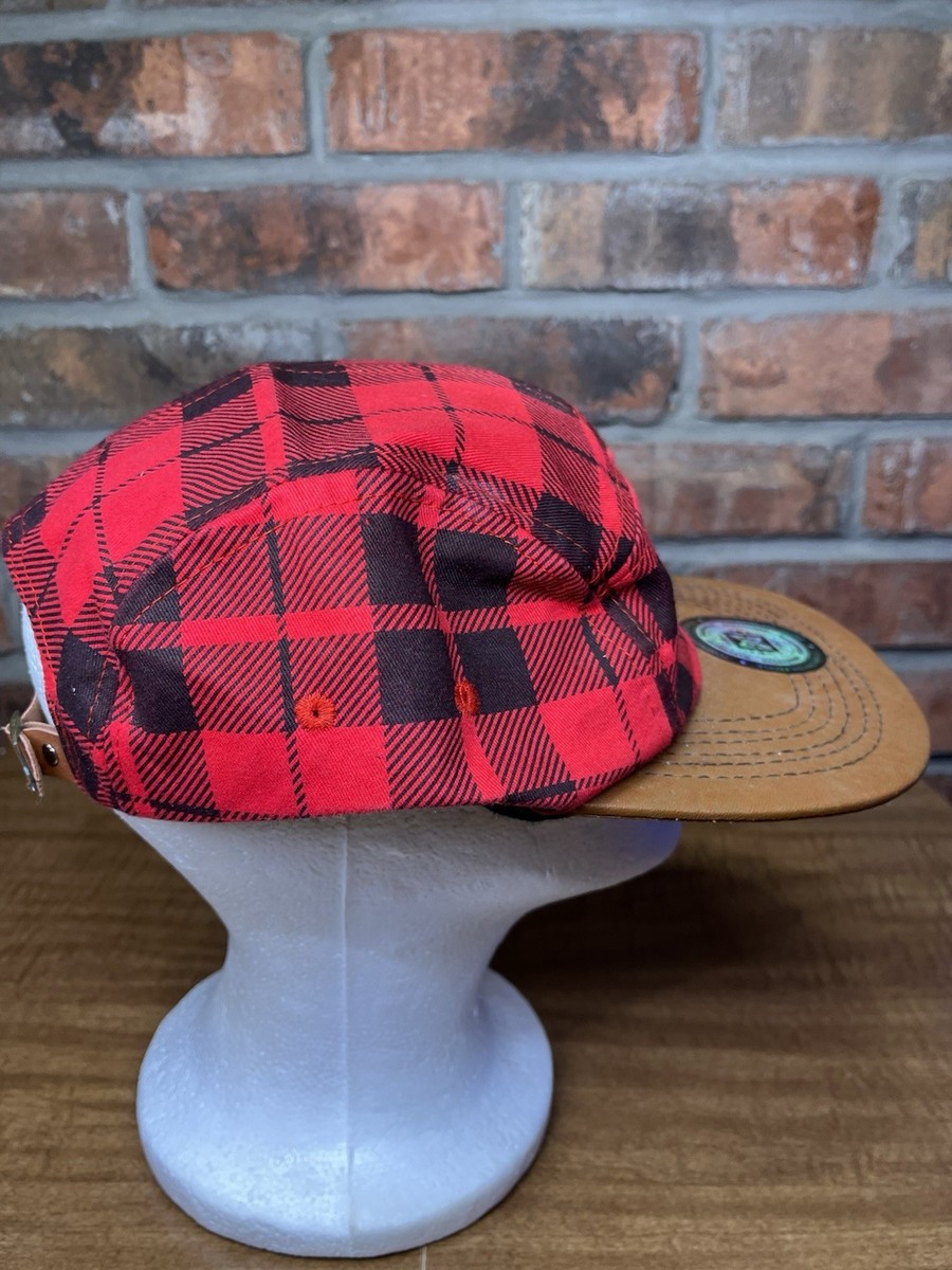 5 Panel Makerware Red Plaid Flannel Leather Bill Buckle Strapback