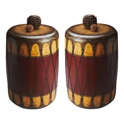 Home Square Rustic Drum Table in Mountain Lodge Finish - Set of 2