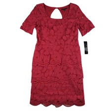 Tiana B Dress Womens 10 Red Floral Lace Sheath Keyhole Back Cocktail Party