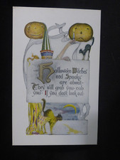 Halloween Postcard-Castle Magician Warning You to Look Out-Spooks Will Nab You