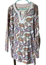 Lands' End Size L Long Sleeve Rash Guard UPF 50 Swim Shirt Paisley Teal Purple