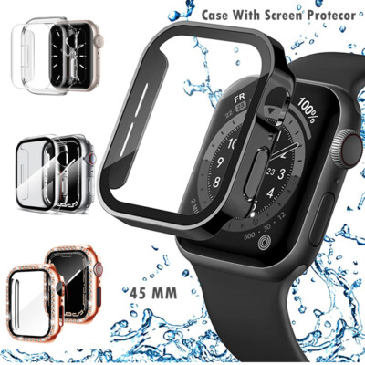 For Apple Watch Series 7 45MM Case Cover+3D Full Tempered Glass
