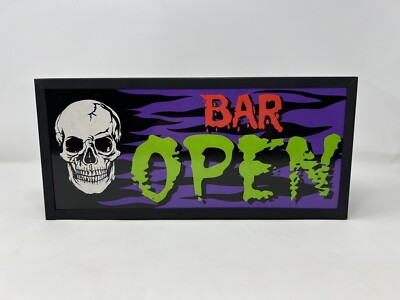 2008 Take One Halloween Lighted Skeleton BAR OPEN Sign Display Decoration Works!