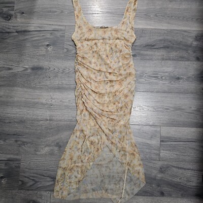 Zara Damen Tüll Kleid Gelb Gänseblümchenmuster Größe L Stretchig Top Zustand