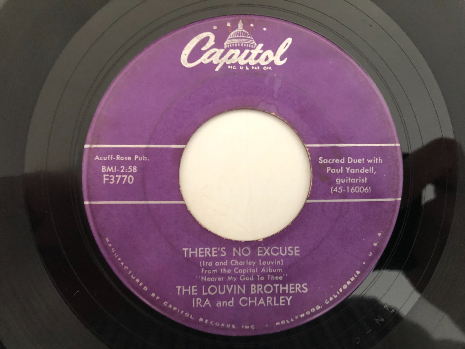 '57 Country Gospel Bop 45 LOUVIN BROTHERS There's No Excuse CAPITOL hear