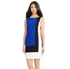 RALPH LAUREN Women Blue Black White Color Block Shift Dress Size 6 Office Career