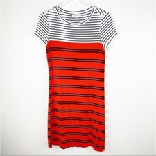 NEW Calvin Klein Red/White/Black Striped Color-Block Soft T-Shirt Dress