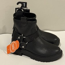 Wonder Nation Black Moto Boots Girls Size 1 Shoes Zip Buckle NWT NEW