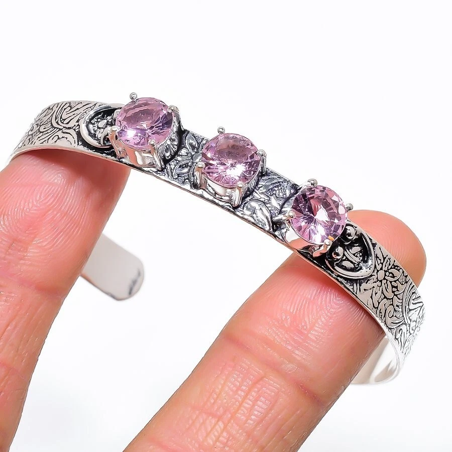 VALENTINO Bracciale Gioielli Argento Sterling 925 Pietra Preziosa Kunzite Rosa Regolabile