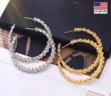 Fashion Women 925 Sterling Silver Earrings Shining Gypsophila Hoop Stud 0638