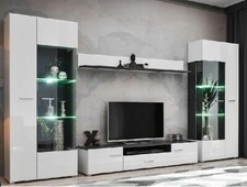 Wohnwand Schrankwand SOLIDO TWIN - Weiß Hochglanz mit LED Beleuchtung TV Wand