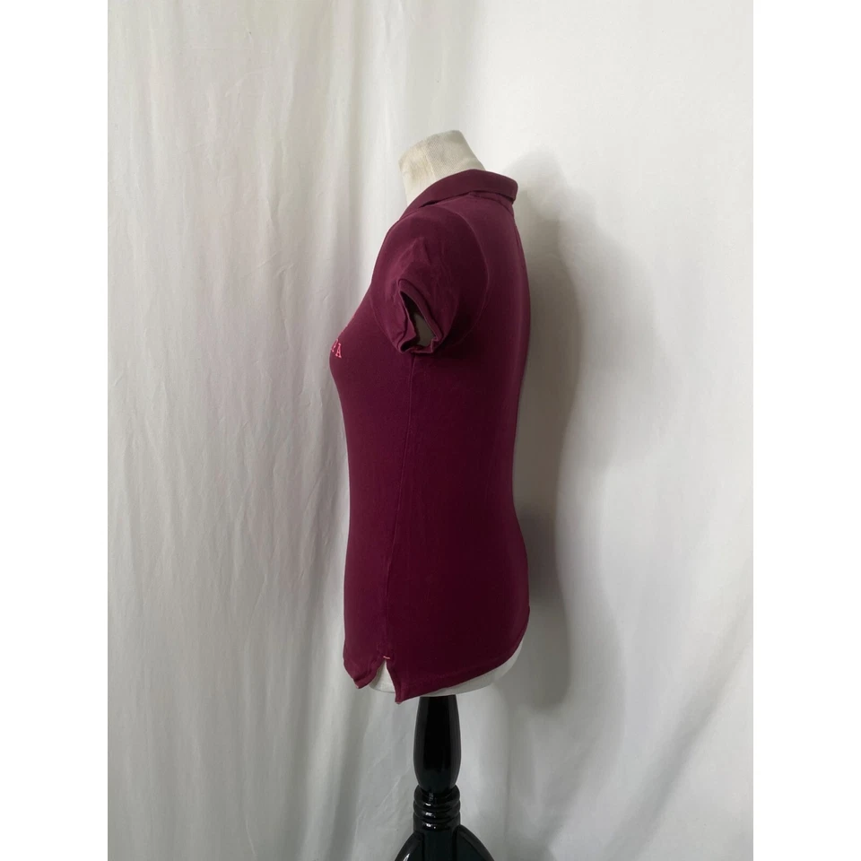 Camisa polo feminina média EUA Assn. Logotipo de pônei rosa roxo manga curta - Imagem 4 de 4